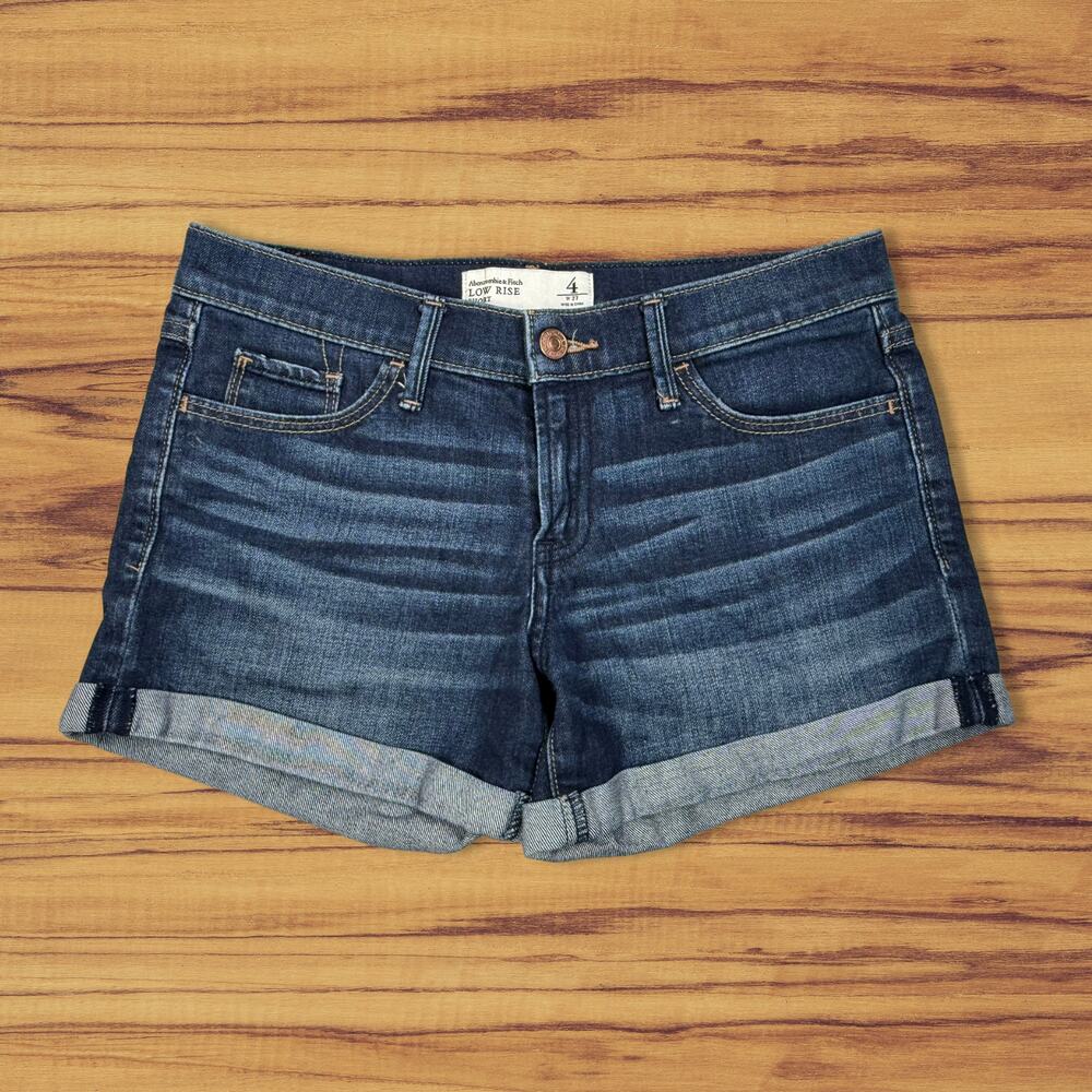 Abercrombie & Fitch Low Rise Cuffed Denim Shorts Dark Wash Size 4 - Picture 2 of 11
